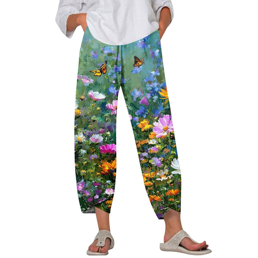 Women's Pants  With Pockets Casual Trousers Pants For Women Summer Casual Wide Leg Elastic Waist Pants With Pockets