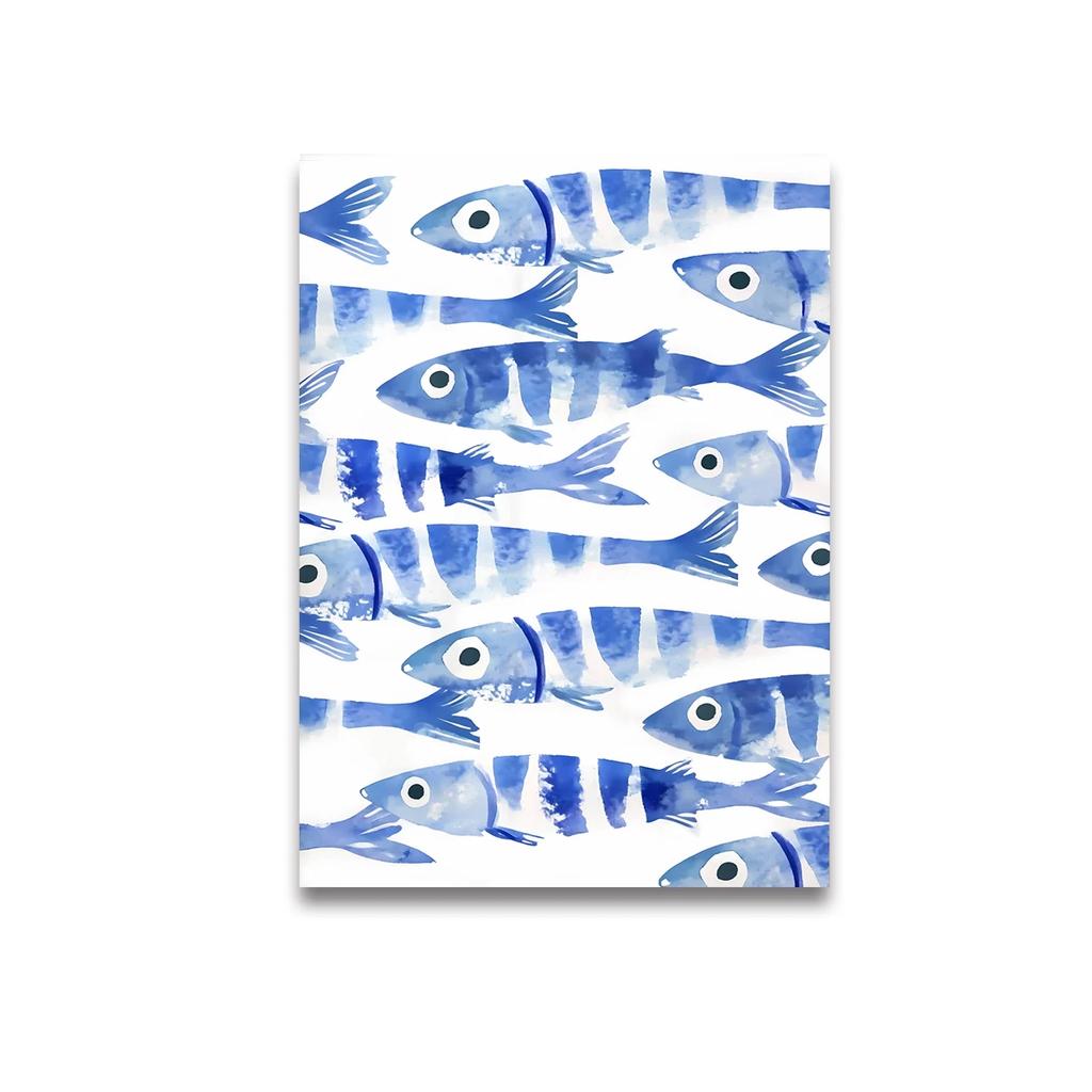 Retro Blue Sardine Canvas Poster Mediterranean Style Sardine Animal Wall Art Prints Ideal Gift for Modern Living Room Home Decor