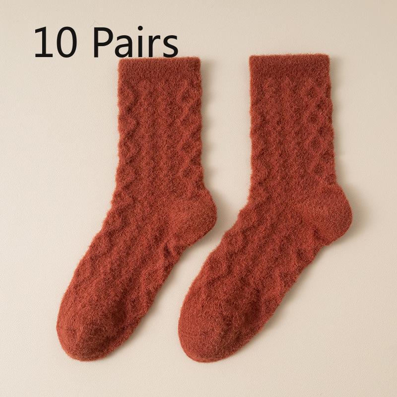 

10 пар женских осенне-зимних плюшевых и толстых однотонных носков-труб с ромбовидным узором, теплых носков для пола 10 Pairs оранжевый