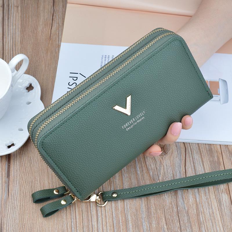Женские кошельки с двойной молнией, длинные женские кошельки большой емкости, карман для телефона, держатель для карт Cartera Mujer зелёный