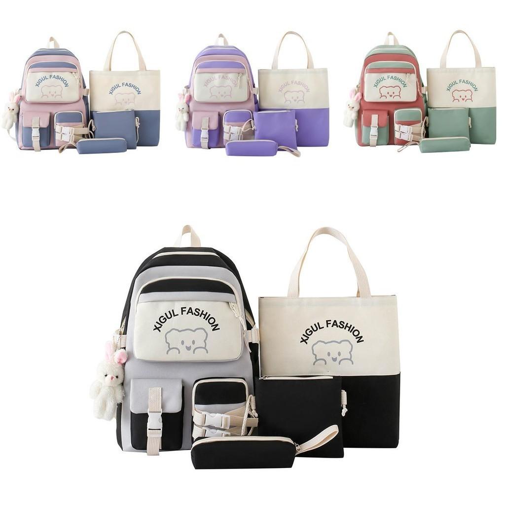 Urban Minimalist Style Breathable Nylon Student Backpack With Cute Cartoon Design