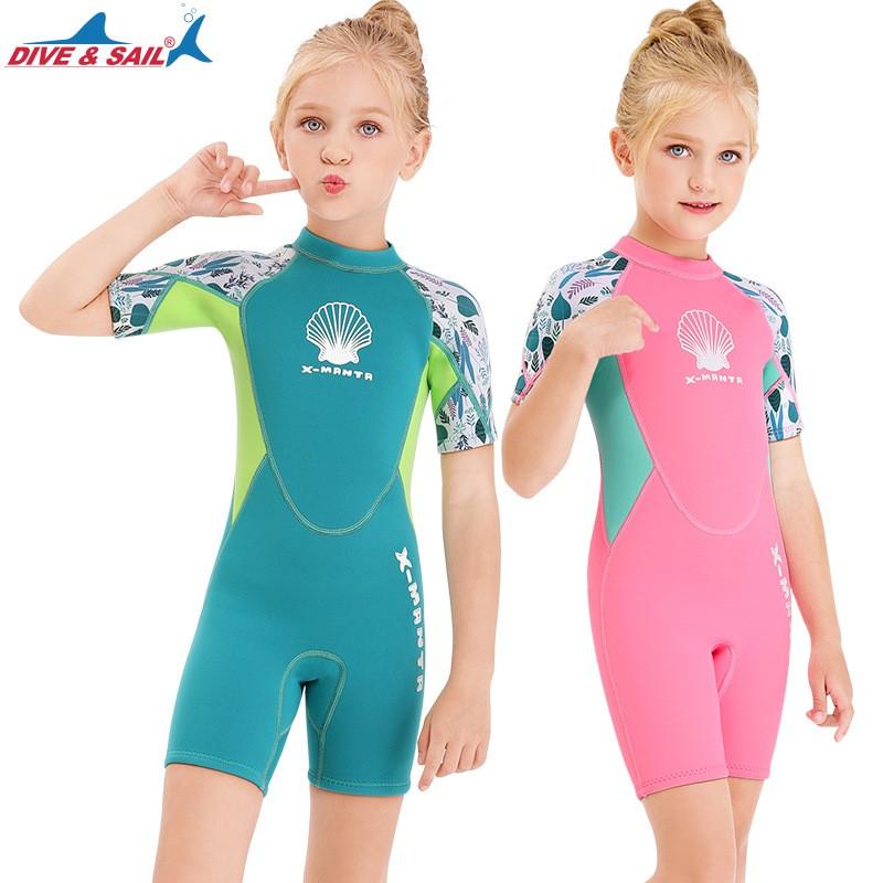Girls 2.5mm Short Sleeve One Piece Wetsuit Warm Thermal Swimsuit Diving Snorkeling