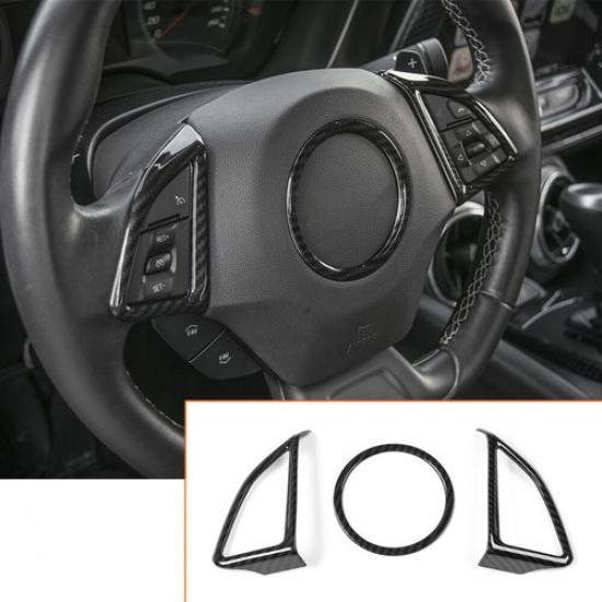 

3X Steering Wheel Cover Trim Frame Ring Carbon Fiber For Chevrolet Camaro 2017+