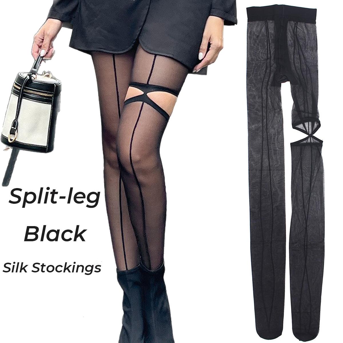 

Fashion Women S Split Leg Seamed Tights Asymmetric Bold Vertical Back-Seam Style Pantyhose Bow Polka Dot Stockings Stirrup Tight One Size