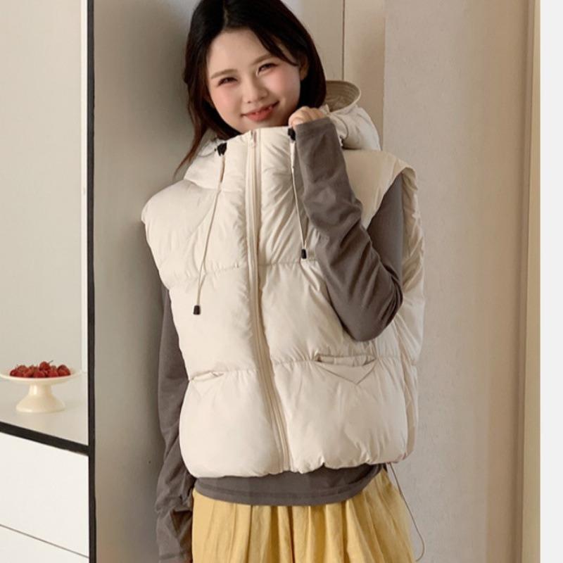Down cotton vest women's short autumn and winter new student hooded cotton jacket vest cotton vest vest jacket thick