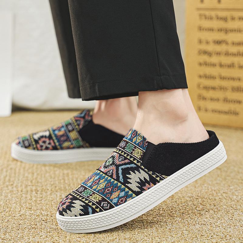 Summer New Fashion Cloth Board Shoes Half Drag, Black, Beige