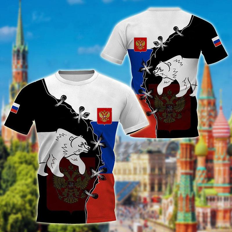 Sporty Essential! Short-sleeve T-shirt with Russian National Emblem, Casual Wear.