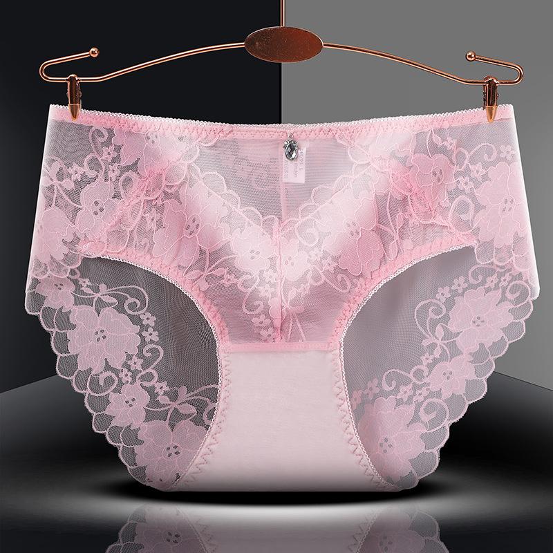 Sexy Spitzenunterwäsche Damen mittlere Taille Dessous Antibakterielle Baumwolle Schritt Dreieck Höschen