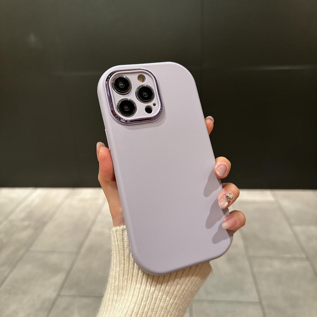 The Fine-hole Chubby Girl Is Suitable for Ip16pro Electroplated Lens Phone Case, Apple 15/14 Matte 12 Solid Color Protective Case