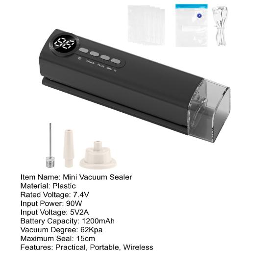 Cordless Mini Vacuum Sealer Digital Display Strong Suction Easy To Use Multi-purpose Heat Sealer Rechargeable Food Bag Sealer