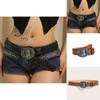 Punk Leather Belt With Alloy Buckle And Snap Closure For Casual Streetwear