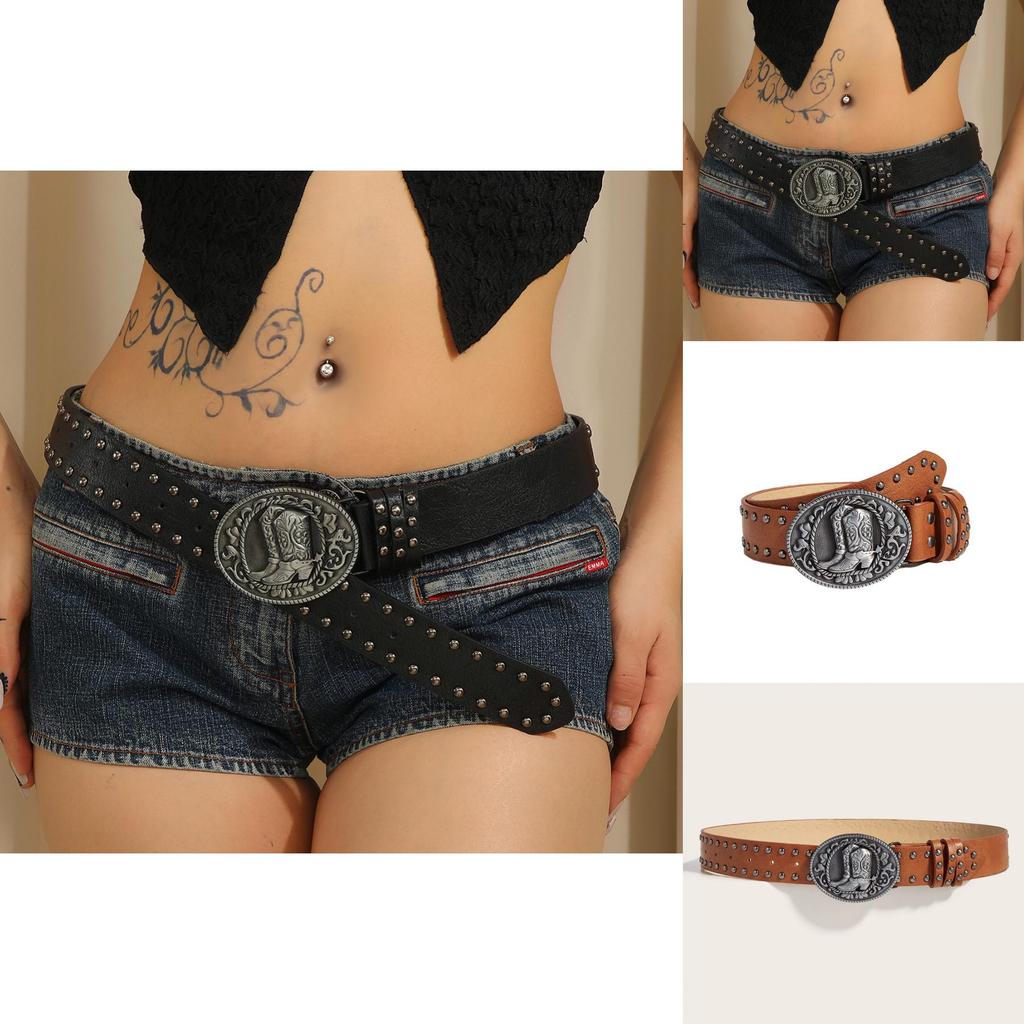 Punk Leather Belt With Alloy Buckle And Snap Closure For Casual Streetwear