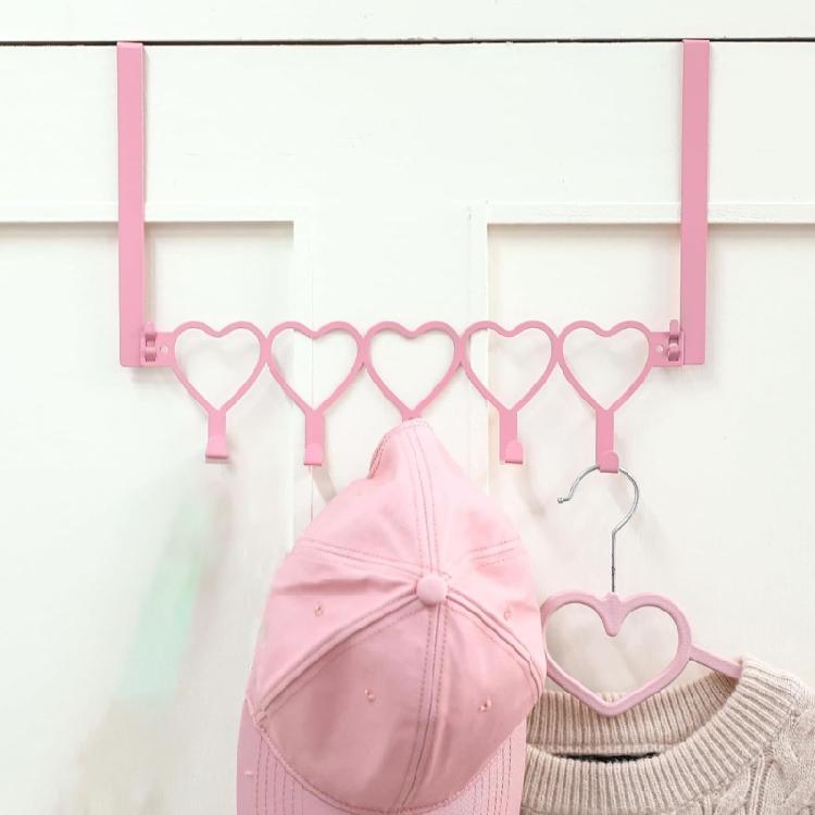 Pink Metal Over Door Hook for Clothes Bags Towels Easy Installation Coat Hanger Space Saving Storage Solution