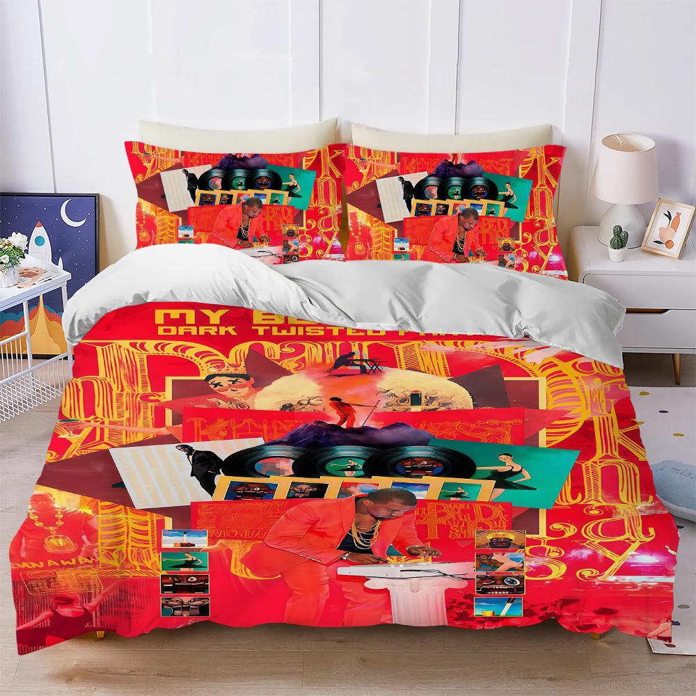 Singer K-Kanye West Twisted Fantasy Duvet Cover Set Soft Wash Bed 3 Piece Summer Comfortable Student Dormitory Home Baby Bedding