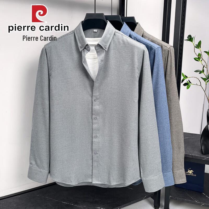 Pierre Cardin Men's 100% Cotton Brushed Long Sleeve Plaid Shirt
