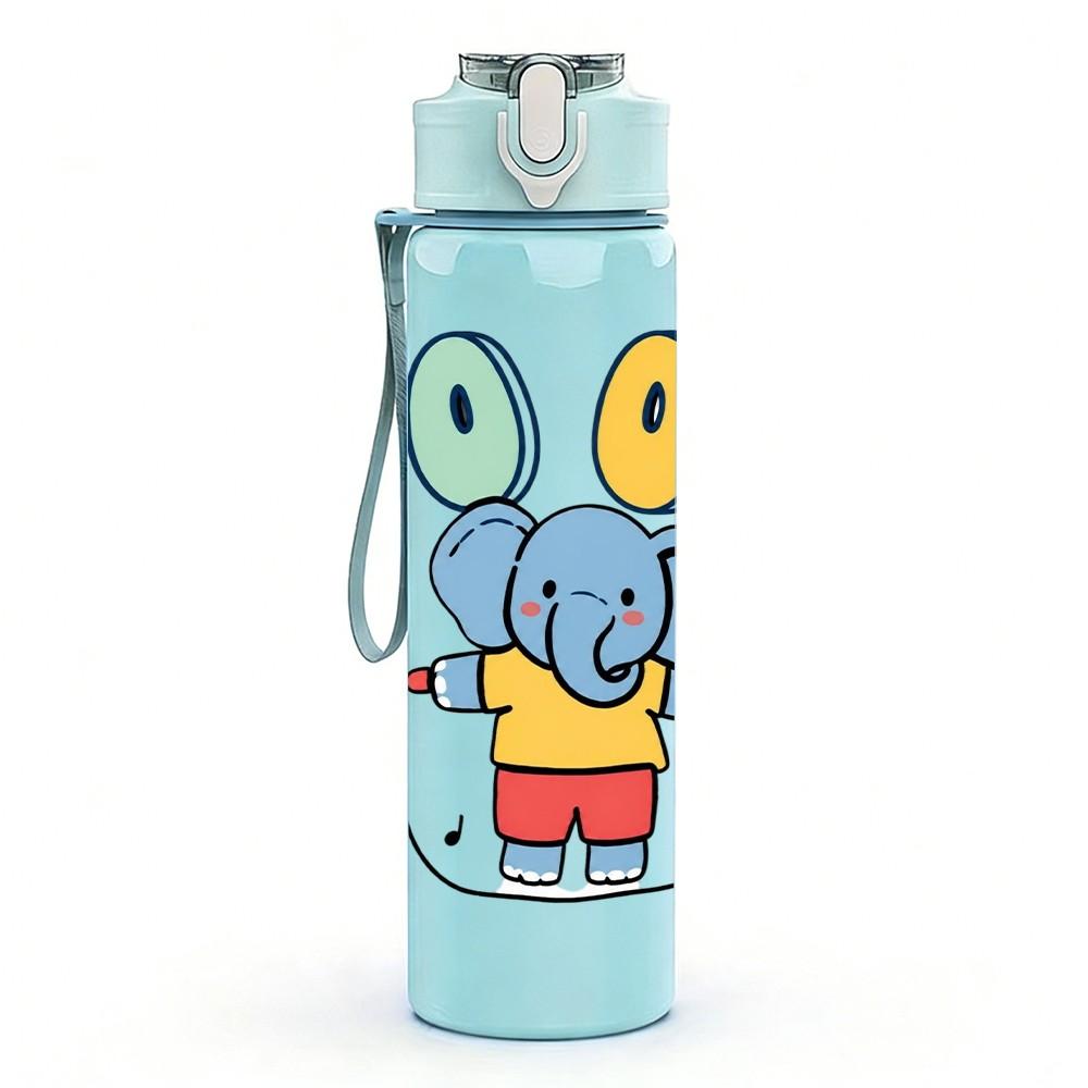 1PC Good D Letter Cartoon Print 750ml Color Plastic Sports Water Bottle Leakproof Flip Straw Lid Suitable for Sports Office Home Use