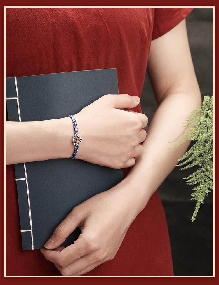 Drachenknoten S925 Silber Fu Glücksbringer Buntes Seil Armband - Frühlingsfest Geschenk für Studenten & Paare