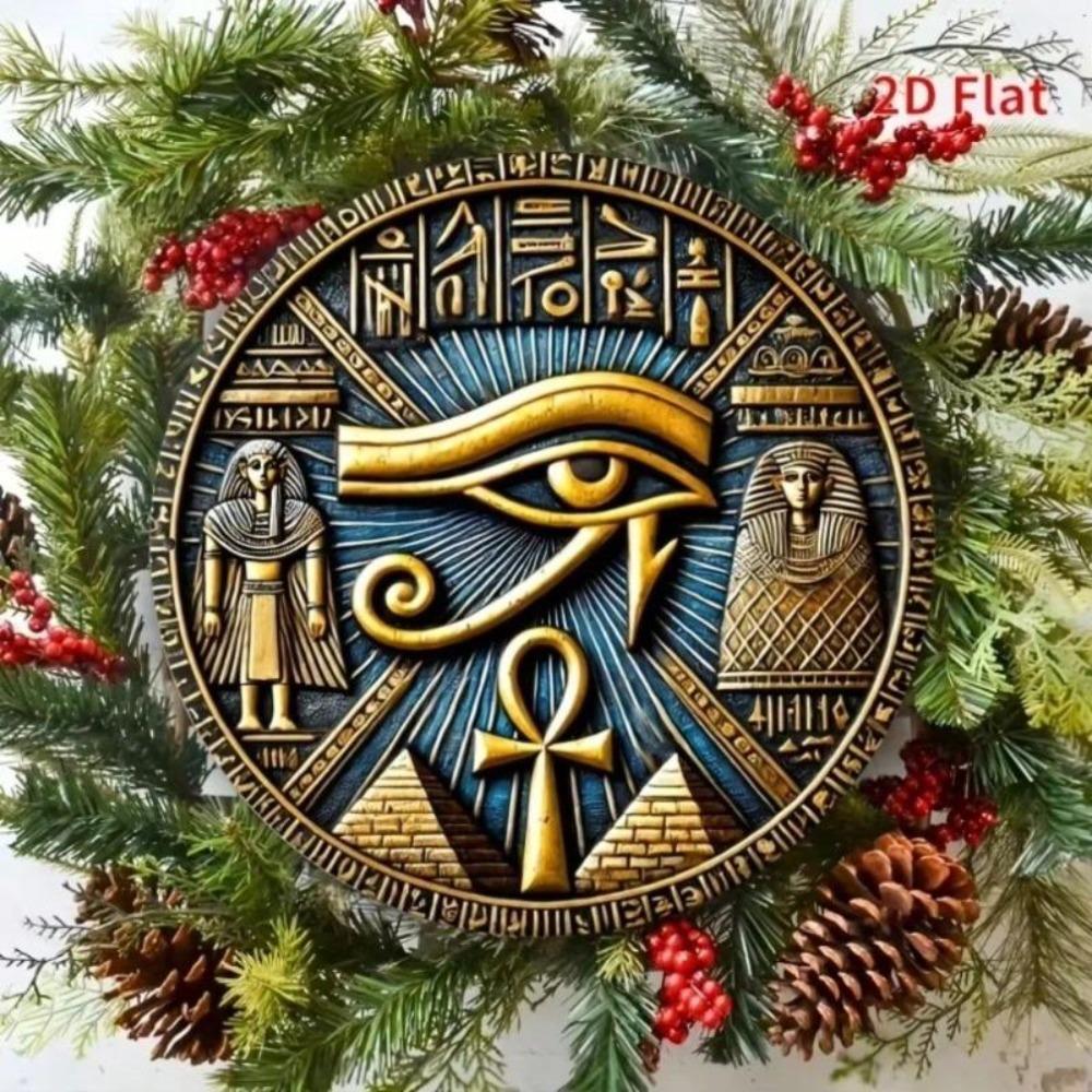 Egyptian Totem Metal Wall Art Eye of Horus Anubis Ra Golden Blue Mystical Decor Gift