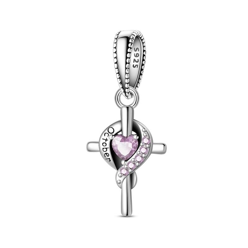 Copper Cross Birthday Stone Silicon Stop Charms Bead Dolphin Horseshoe Pendant For Original Bracelet Women Jewelry