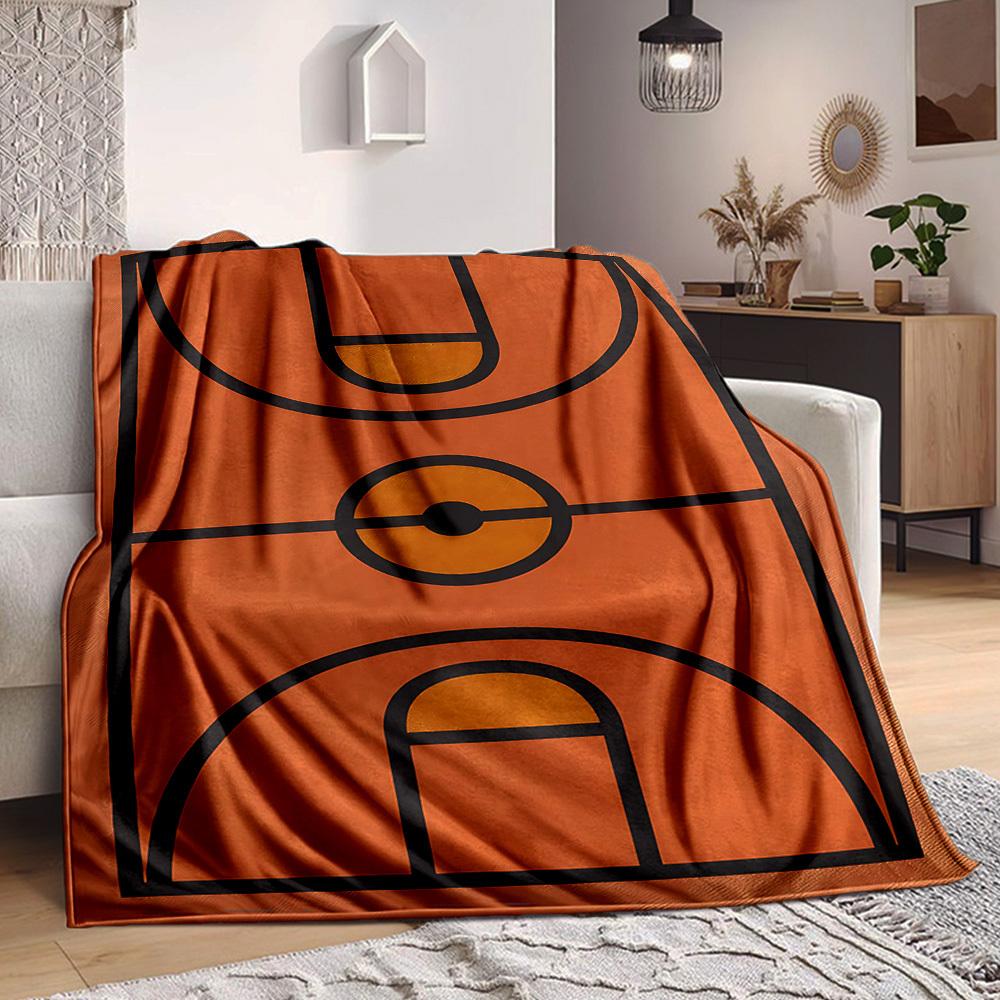 1pc Basketball Court Blanket, Lightweight Flannel Throw Blanket for Sofa, Bed, Travel, Camping, Living Room, Office, Couch061