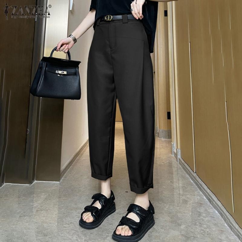 ZANZEA Women Casual Solid Color Loose Pleated Tapered Harem Pants