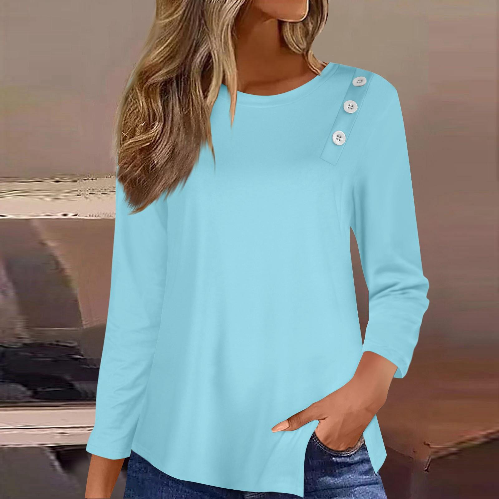 

Футболка с пышным подолом на пуговицах, повседневный топ с круглым вырезом с рукавом 3/4, женская одежда L