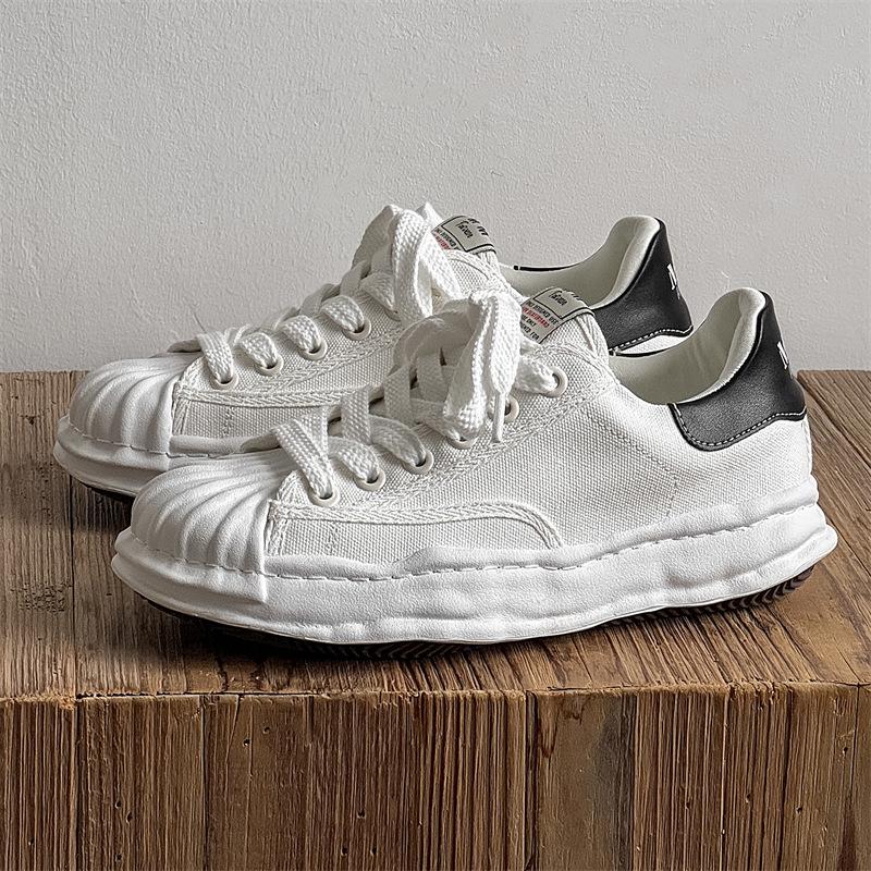 Herren Sommer Atmungsaktive Canvas Schuhe mit Dicken Sohlen & Höhenerhöhung - Trendige Shell Toe Casual Weiße Sneaker