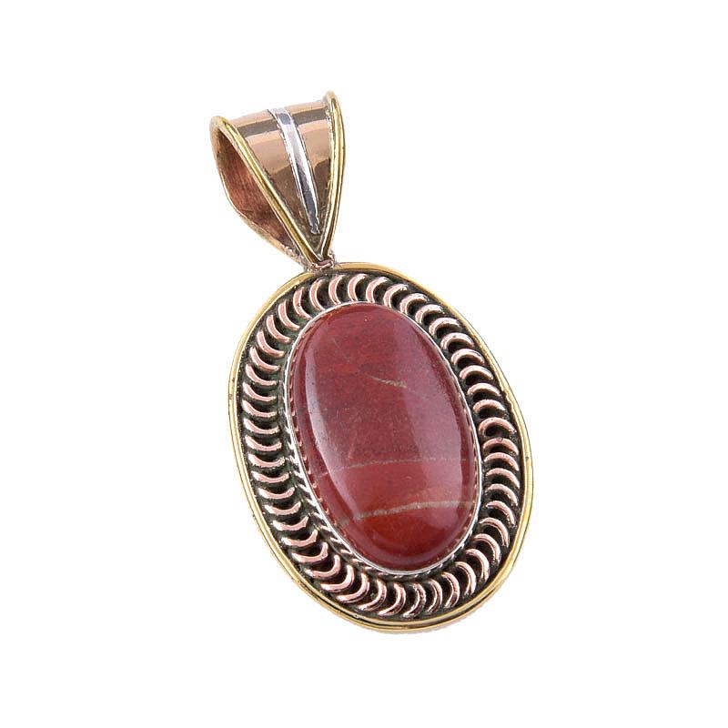 Natural Red Jasper Gemstone 925 Solid Sterling Silver TwoTone Pendant 1.50" O9c53