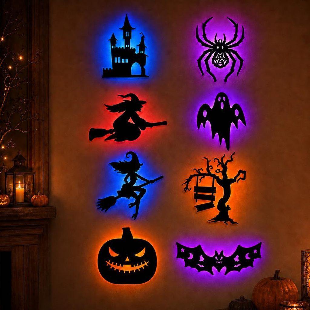 Halloween Pvc Lighted Wall Decals With Spiders And Pumpkins For Party Decoration