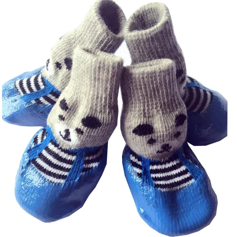 4 Stück Welpen Hund Teddy Socken Wasserdichte Katzenschuhe Kratzschutz Fußschutz Schmutzabweisende Haustiersocken Kleine Katzen Hunde Gestrickte Warme Socken