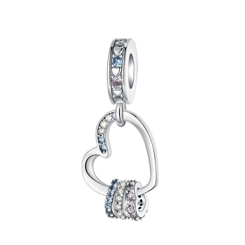 Sparkling Birthstone Charms Copper Heart Key Birthday Pendant Fit Original Necklace Bracelet Women Jewelry Diy Gift