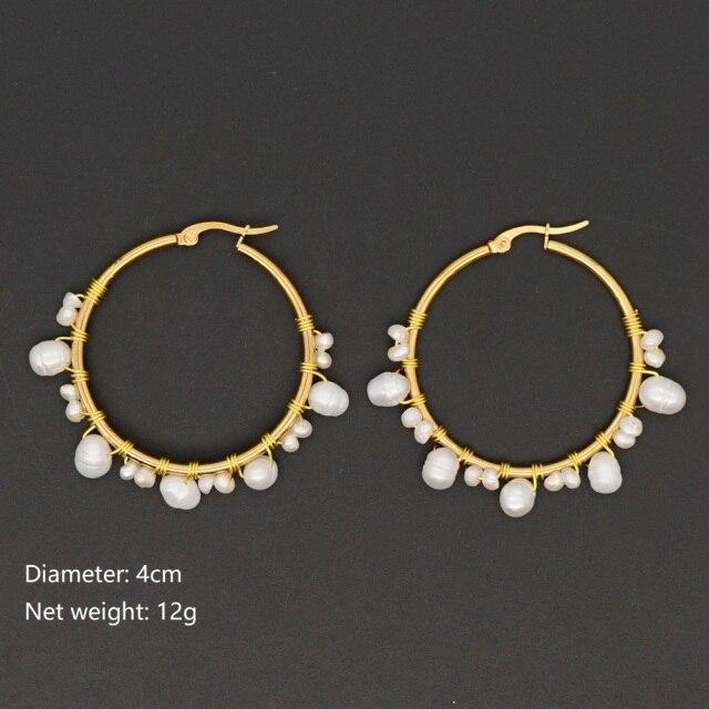 Gold Plated Hoop Earrings For Women Jewelry  Bohemian Fashion Pearls Ear Ring Freshwater Pearl Earring Wholesale