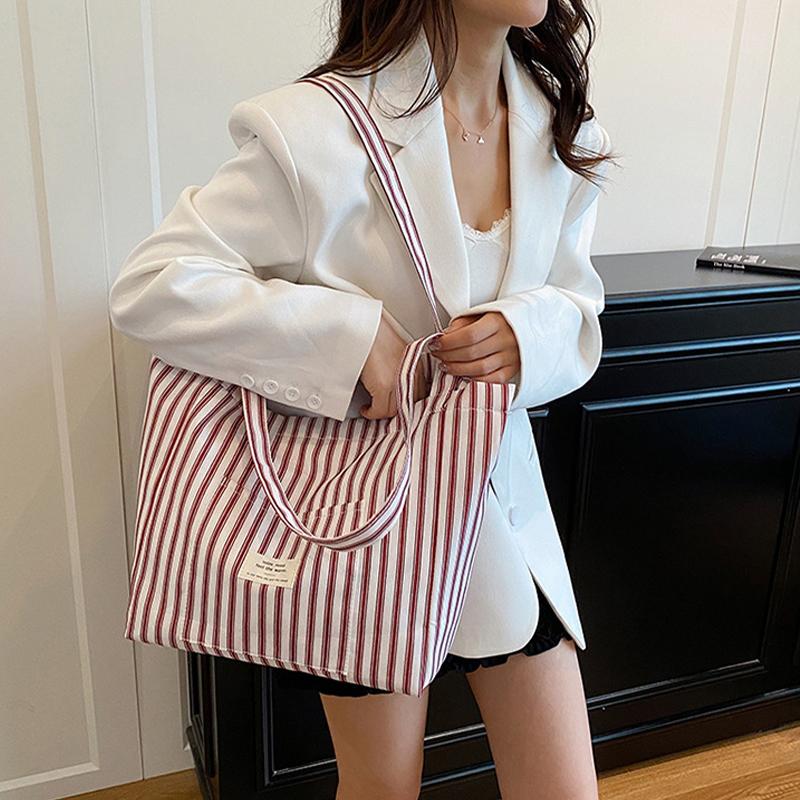 Korean Striped Shoulder Bag Large-Capacity Versatile Casual Tote Bag For Women
