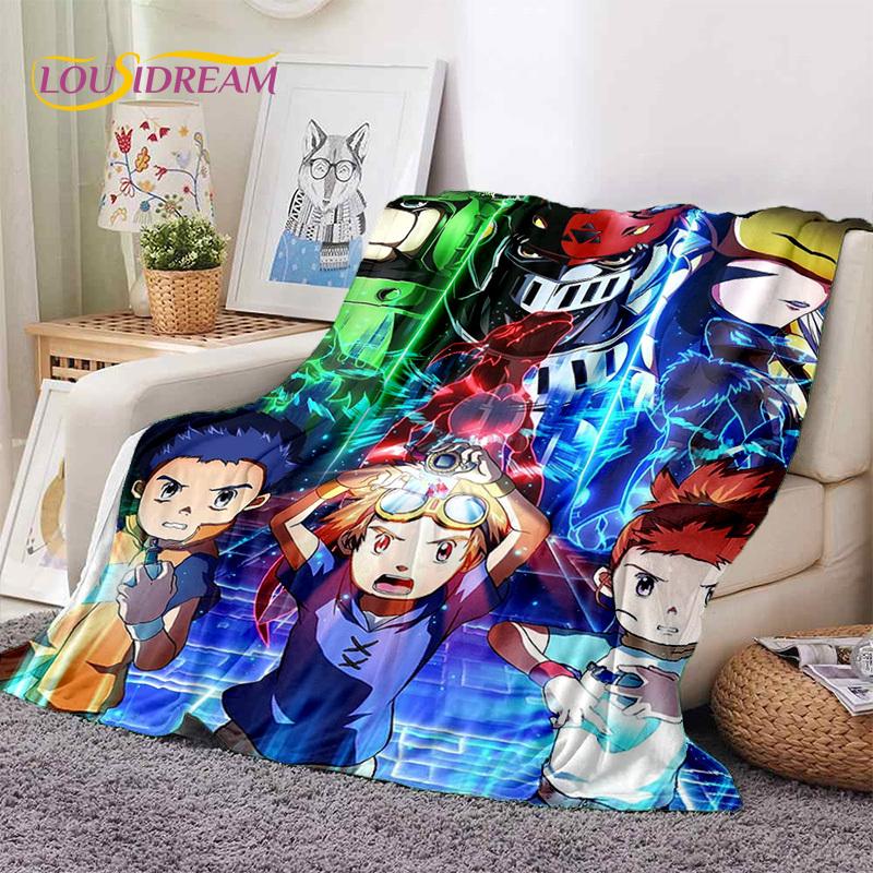 Retro Digimon Adventure Potwór Kreskówka Miękki Koc Flanelowy, Koc do Rzucania Wygodny Koc na Piknik Łóżka Kanapę Domowy Sypialnia