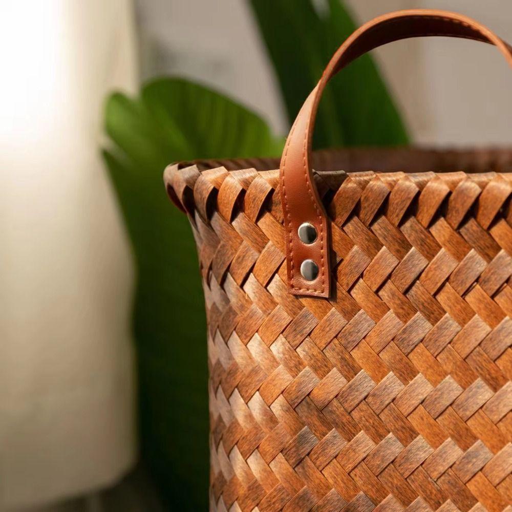 Square Laundry Basket Brown Laundry Hamper Convenient Hand Woven Storage Basket  Shelves