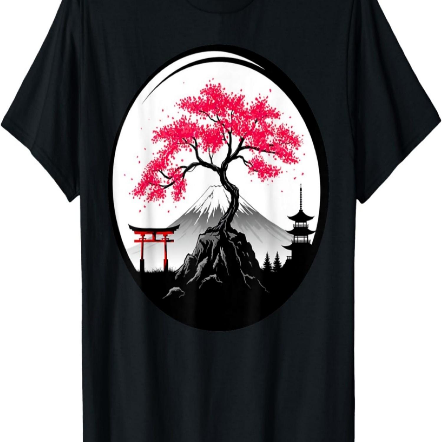 Sakura Garden Japan Mount Fuji Cherry Blossom Tree T-Shirt S чёрный