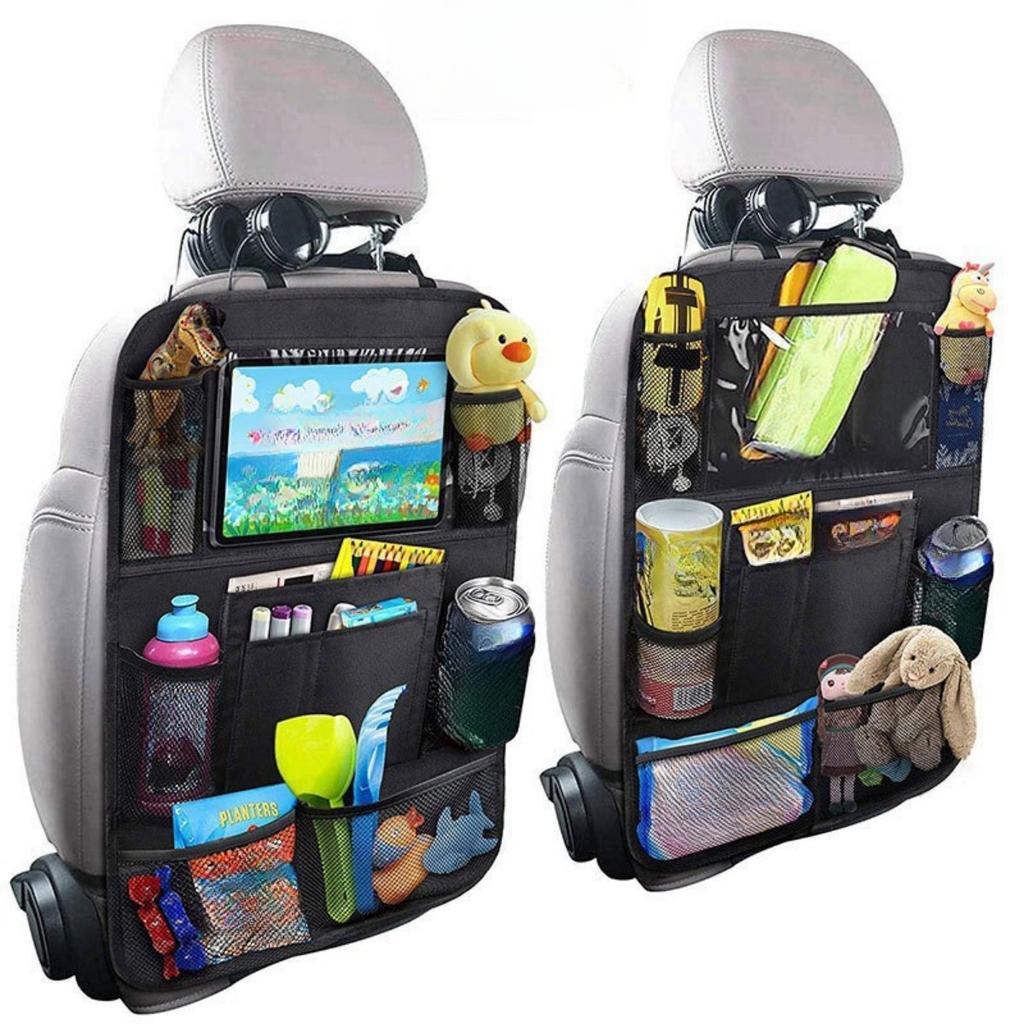3-in-1 Car Seat Backrest Storage Bag - Oxford Fabric Kick Bag with Tablet Pocket and Insulated Bottle Rack, Duty Rear Seat Storage Space