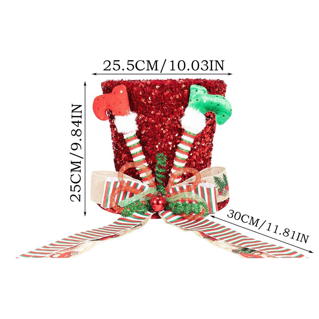 Christmas Tree Topper Hat Christmas Tree Decorations Top Hat With Bow Ribbon Red Sequins Bowler Hat For Winter Holiday Decor