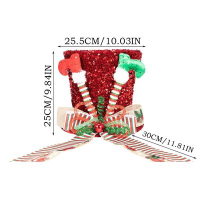 Christmas Tree Topper Hat Christmas Tree Decorations Top Hat With Bow Ribbon Red Sequins Bowler Hat For Winter Holiday Decor