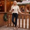 Women's Snowflake Knit Sweater with Neck and Long Sleeve Pullover Top