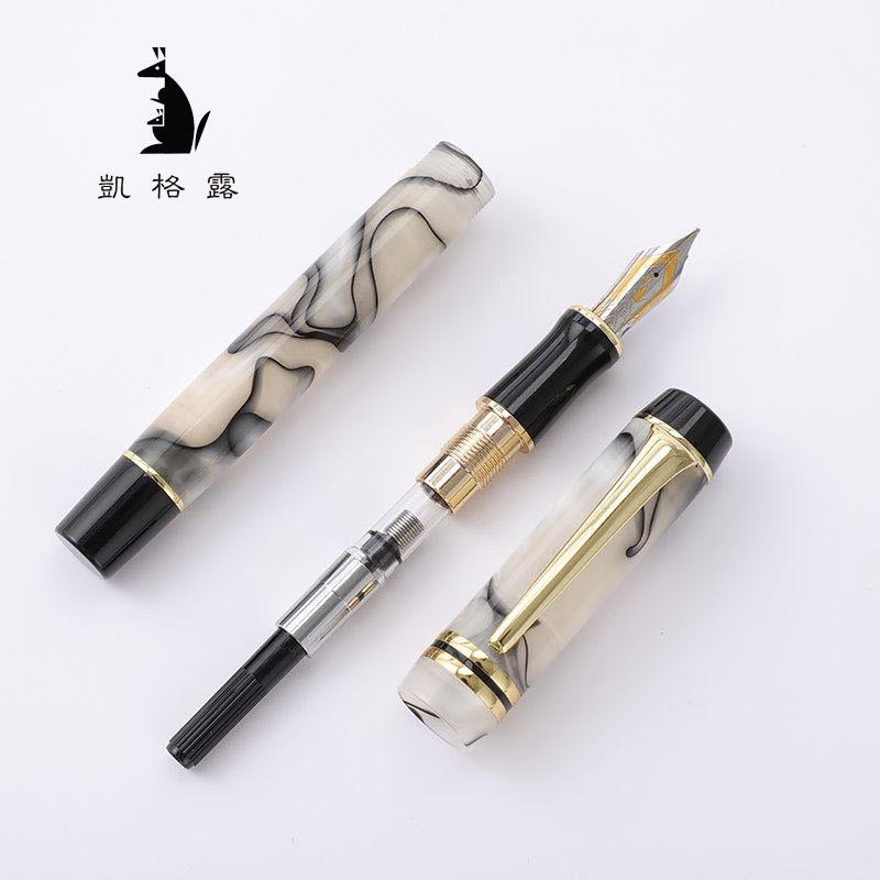 Kaigelu 316 Pluma Fuente Acrílica Punta F Azul Marrón Blanco Mármol Ámbar Patrón Pluma Tinta Escritura Regalo Para Estudiantes Oficina Negocios