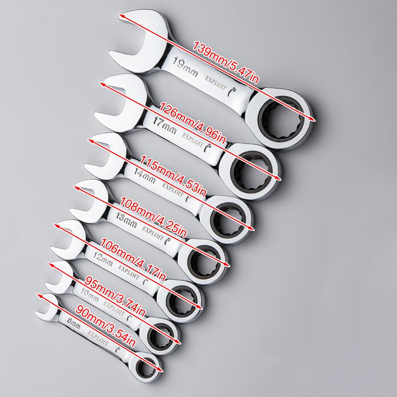 1Pc Metric Open End Wrench with Tight Spaces Gear Repair Hand Tools Steel Stubby Ratcheting Wrench Spanners 72-Tooth Car Repair