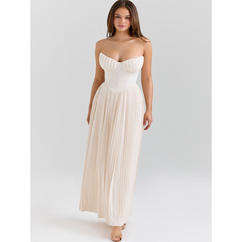 Milan Style House Same Style French style Romantic High Sense Pleat Shell Shape Pleated Mid-Length Tube Top Dress