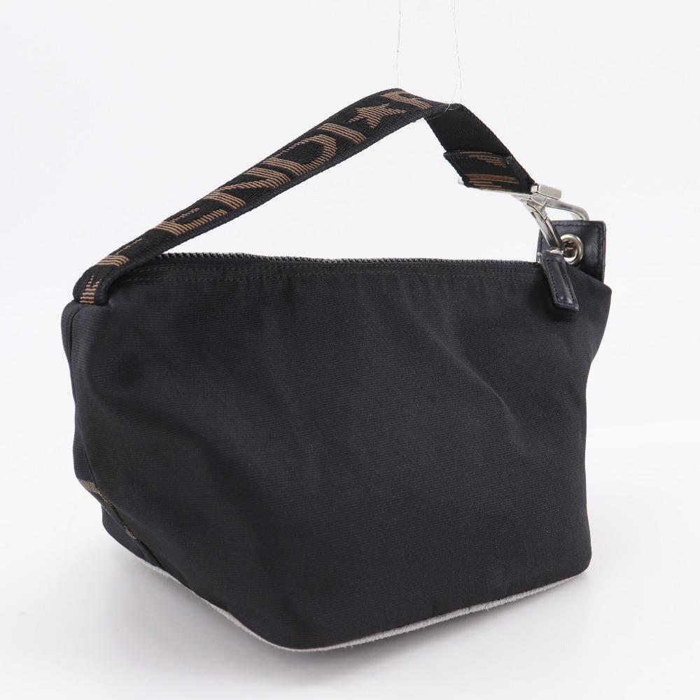 Fendi Logo Handbag One Handle Black Nylon Canvas Women Used