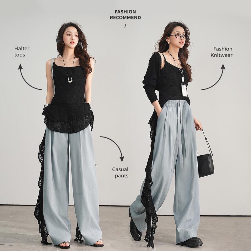 Bailuyu Women s High-Waist Drawstring Wide-Leg Casual Pants M