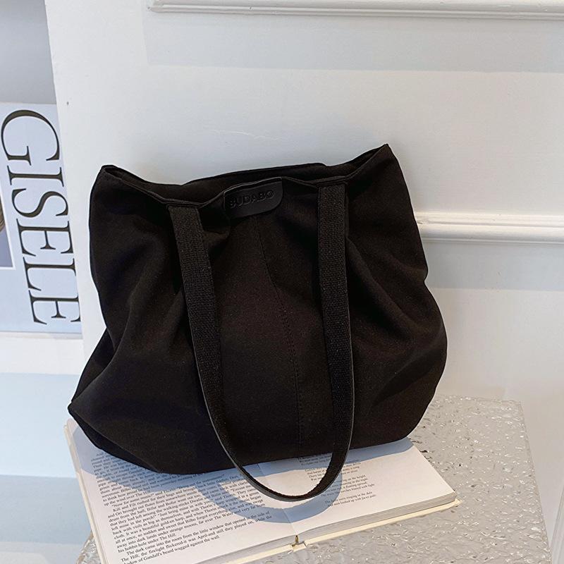 Solid Color Large-capacity Canvas Tote Bag Women's 2025 New Japanese Leisure Ins College Student Class Shoulder Bag