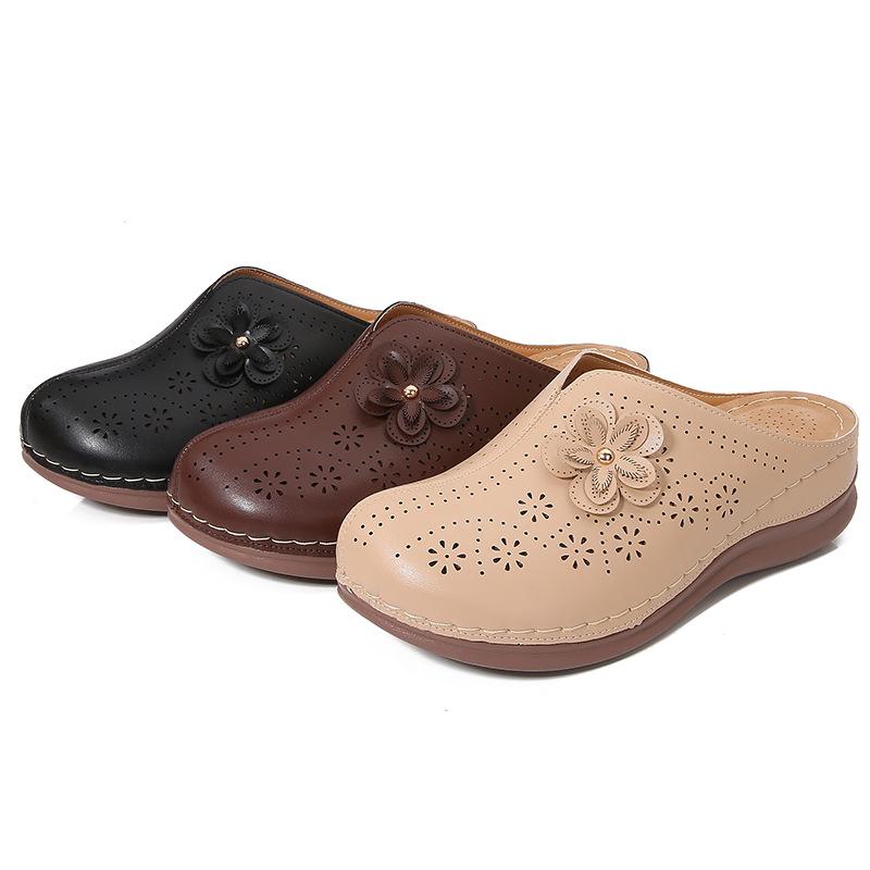 2024 hohle Damenschuhe mit weichen Sohlen, dicke Füße, breite, dicke Sommersandalen mit Taschenkopf, Damen-Halbschuhe mit dicken Sohlen