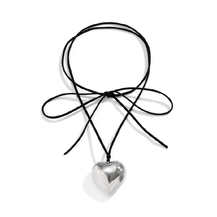 Necklace Big Love-Heart Charm Clavicle Chain Adjustable Wax Rope Chain Necklace