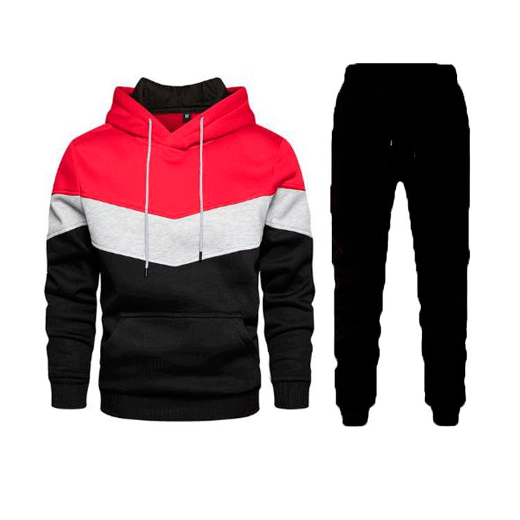 

Blue Color Block Youth Casual Sport Hoodie Set with Side Pockets 5XL