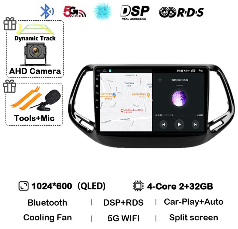 

Android 14 Carplay Auto Car Radio For Jeep Compass 2017 2018 2019 GPS Navigation Stereo Multimedia Video Player 360 Camera WIFI